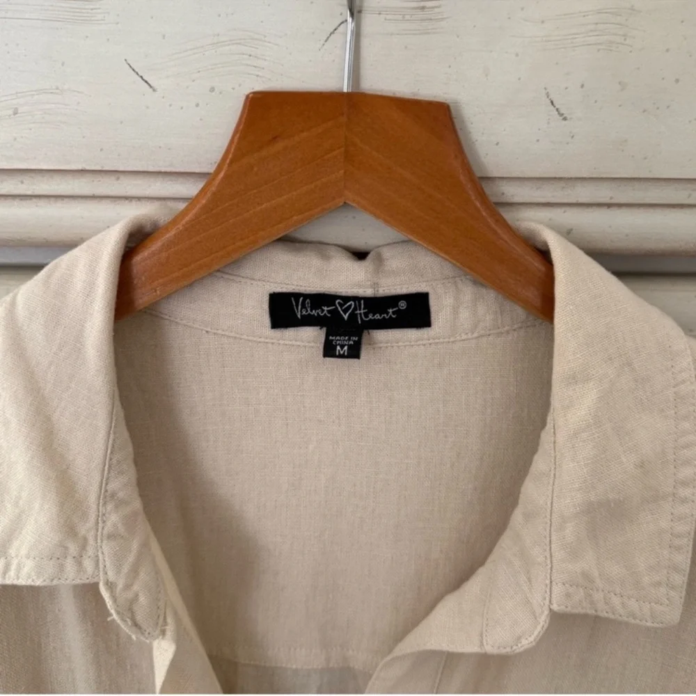 Vici Oatmeal Linen Pocketed Romper - Picture 5 of 6